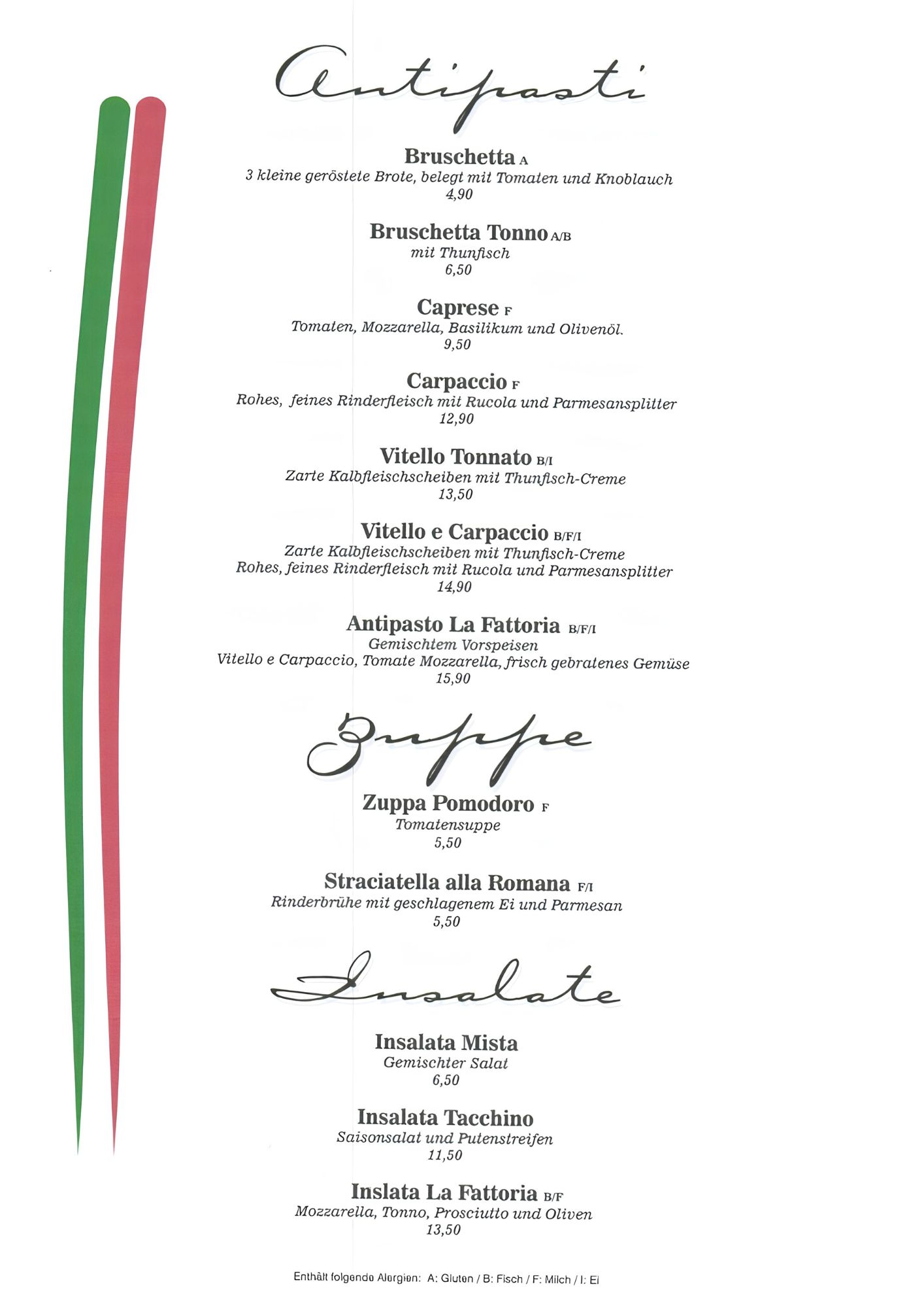Gastronomie speisekarte